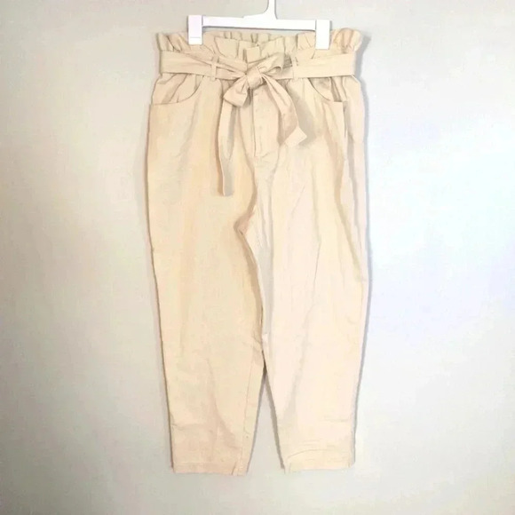 Who What Wear Paper Bag Ankle Pants Cream Size 14 - Picture 1 of 6
